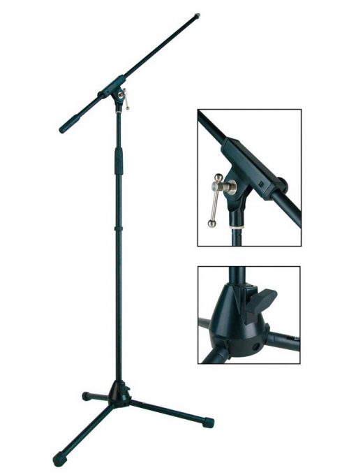 Boston Stage Pro Series microfoonstatief met hengel en in hoogte verstelbaar 94-168cm MS-1400-BK