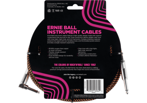 Ernie Ball Instrumentkabel Zwart/Oranje 25FT/7,62m – EB6064 - Afbeelding 3